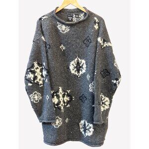 Vintage Nordic Design Hand Knit Wool Blend Sweater 3X Gray Holiday Fair Isle